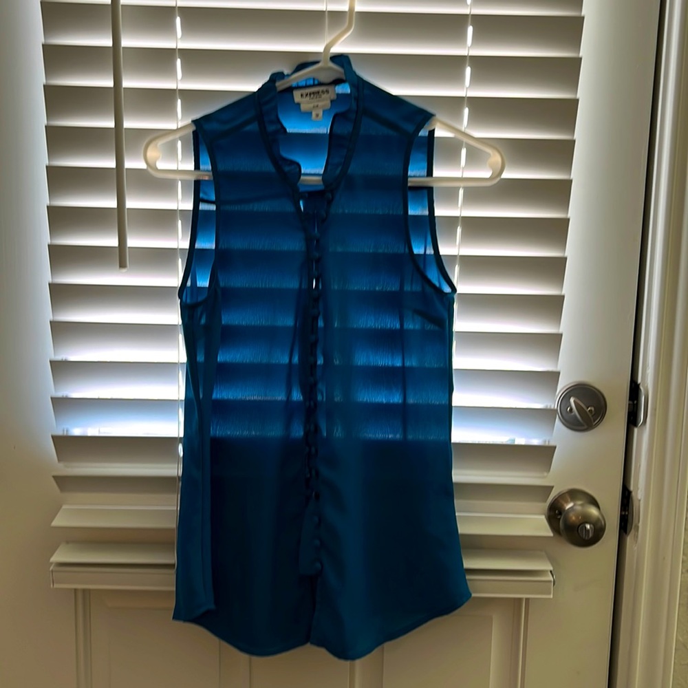 Express sheer aqua blue button up sleeves blouse